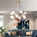 Modern Brass Ring Glass Globe Pendant Light Luxury Bubble Crown Chandelier for Dining Room
