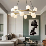 Modern Brass Ring Glass Globe Pendant Light Luxury Bubble Crown Chandelier for Dining Room