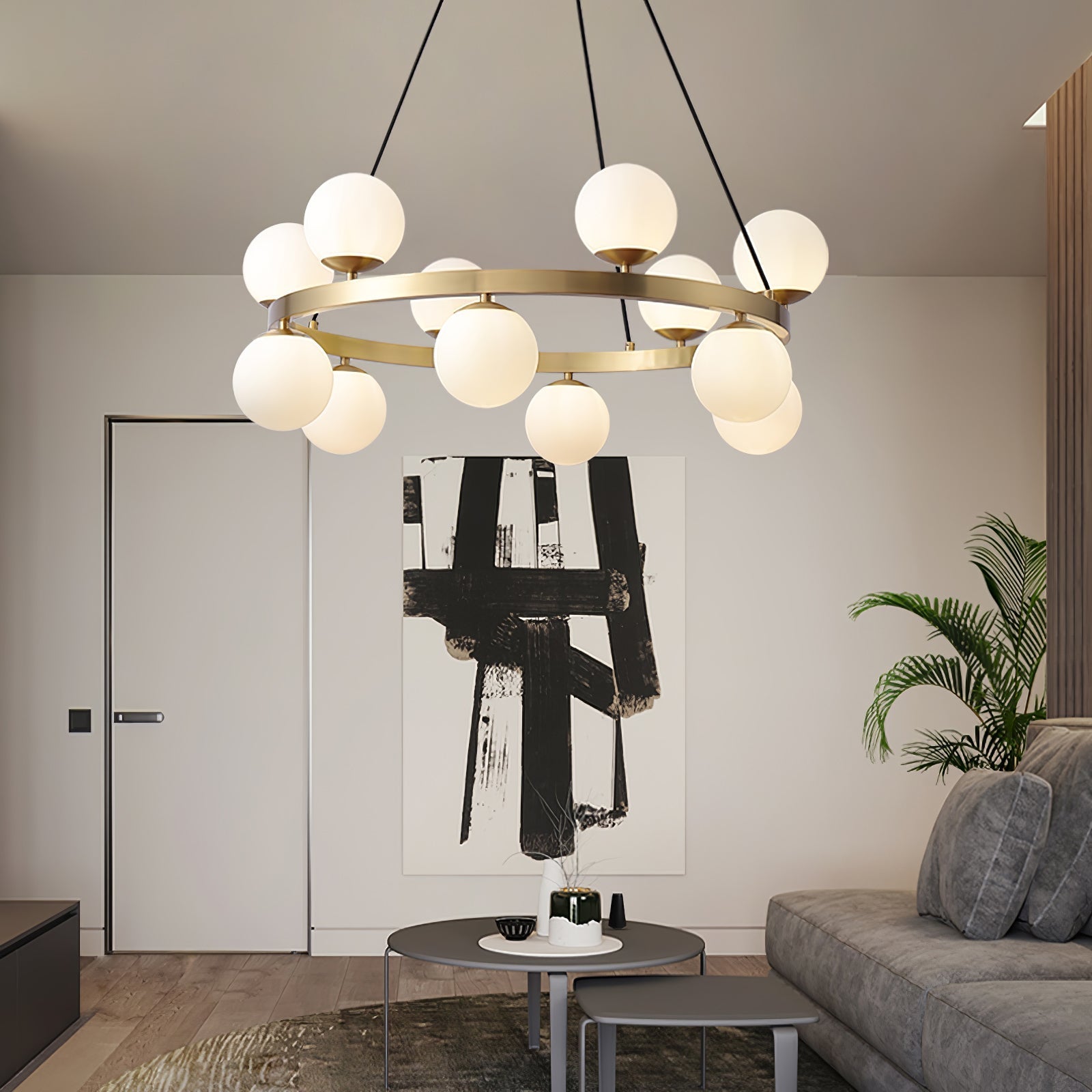Modern Brass Ring Glass Globe Pendant Light Luxury Bubble Crown Chandelier for Dining Room