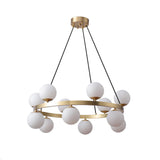 Modern Brass Ring Glass Globe Pendant Light Luxury Bubble Crown Chandelier for Dining Room