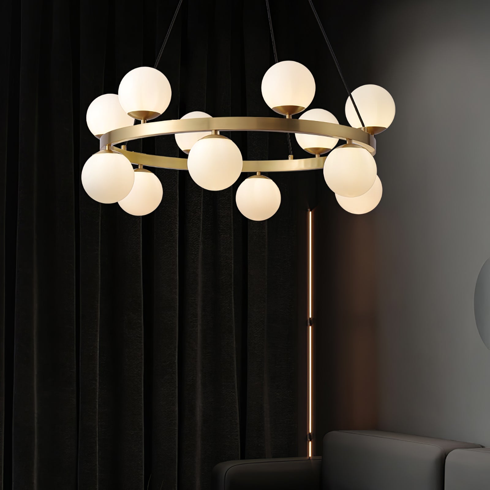Modern Brass Ring Glass Globe Pendant Light Luxury Bubble Crown Chandelier for Dining Room