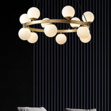 Modern Brass Ring Glass Globe Pendant Light Luxury Bubble Crown Chandelier for Dining Room