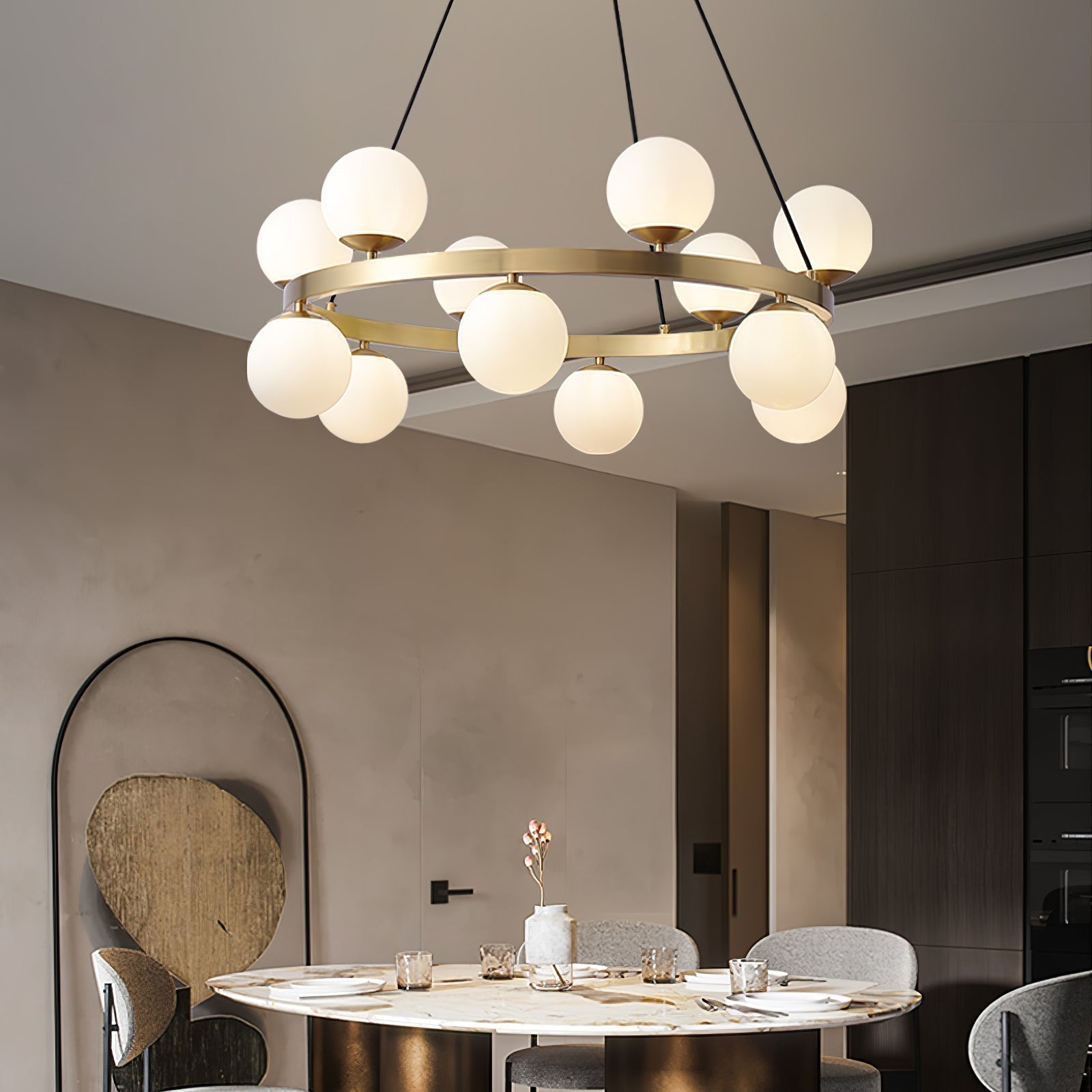 Modern Brass Ring Glass Globe Pendant Light Luxury Bubble Crown Chandelier for Dining Room