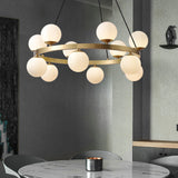 Modern Brass Ring Glass Globe Pendant Light Luxury Bubble Crown Chandelier for Dining Room