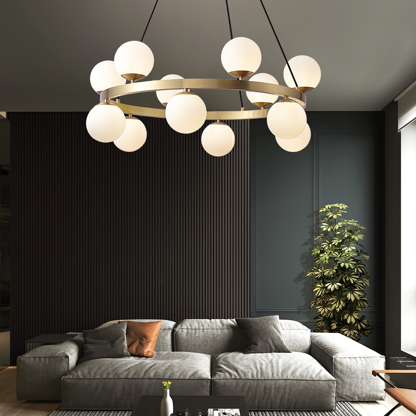 Modern Brass Ring Glass Globe Pendant Light Luxury Bubble Crown Chandelier for Dining Room