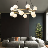 Modern Brass Ring Glass Globe Pendant Light Luxury Bubble Crown Chandelier for Dining Room