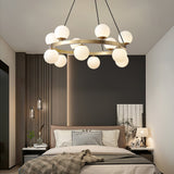 Modern Brass Ring Glass Globe Pendant Light Luxury Bubble Crown Chandelier for Dining Room