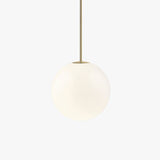 Modern Brass Rod Pendant Light with Spherical Mouth Blown Opal Glass Globe