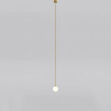 Modern Brass Rod Pendant Light with Spherical Mouth Blown Opal Glass Globe