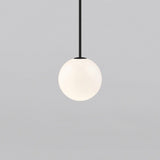 Modern Brass Rod Pendant Light with Spherical Mouth Blown Opal Glass Globe