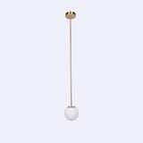 Modern Brass Rod Pendant Light with Spherical Mouth Blown Opal Glass Globe