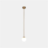 Modern Brass Rod Pendant Light with Spherical Mouth Blown Opal Glass Globe