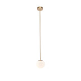 Modern Brass Rod Pendant Light with Spherical Mouth Blown Opal Glass Globe