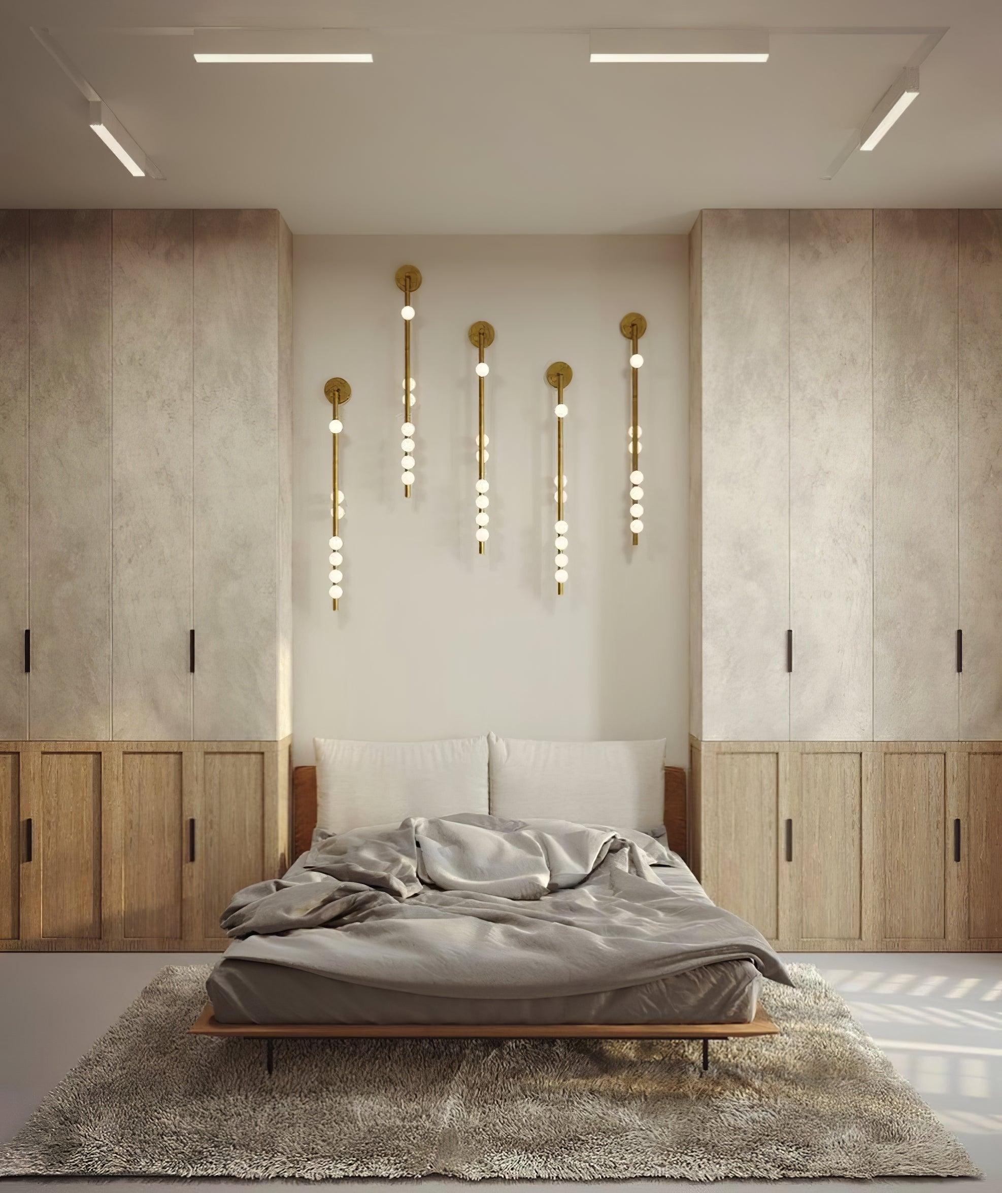 Modern Brass Wall Sconce with Blown Glass Droplets Vertical Tube LED Vanity Light