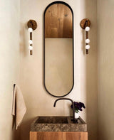 Modern Brass Wall Sconce with Blown Glass Droplets Vertical Tube LED Vanity Light