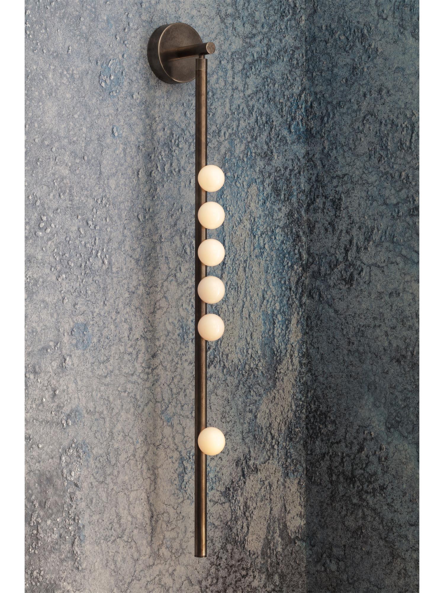 Modern Brass Wall Sconce with Blown Glass Droplets Vertical Tube LED Vanity Light