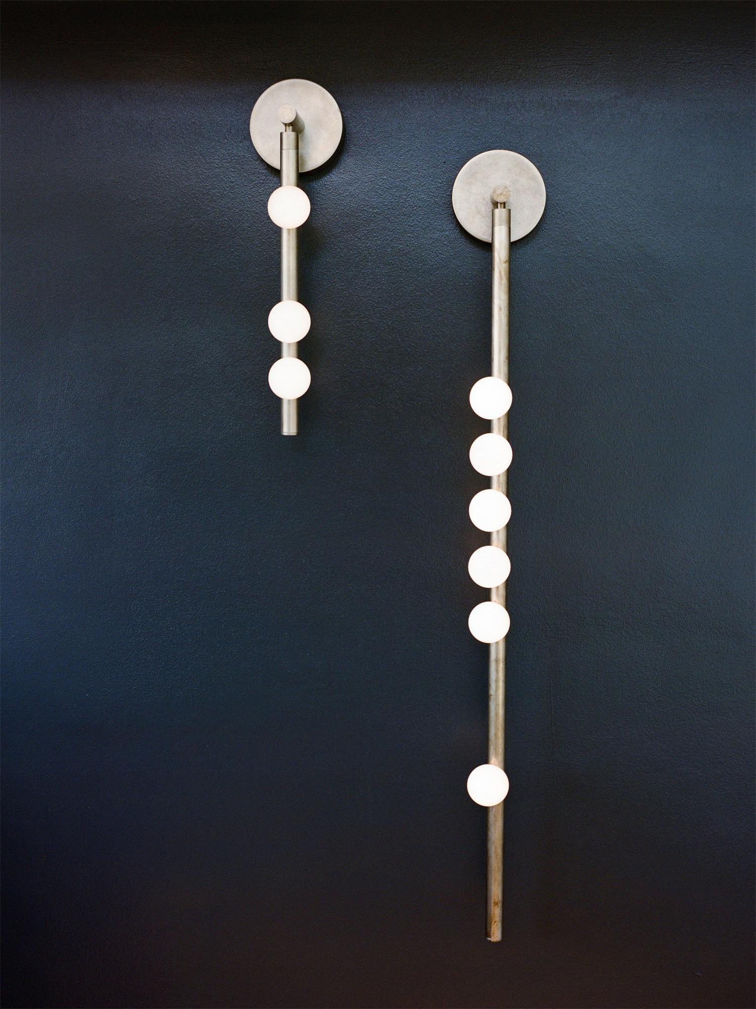 Modern Brass Wall Sconce with Blown Glass Droplets Vertical Tube LED Vanity Light