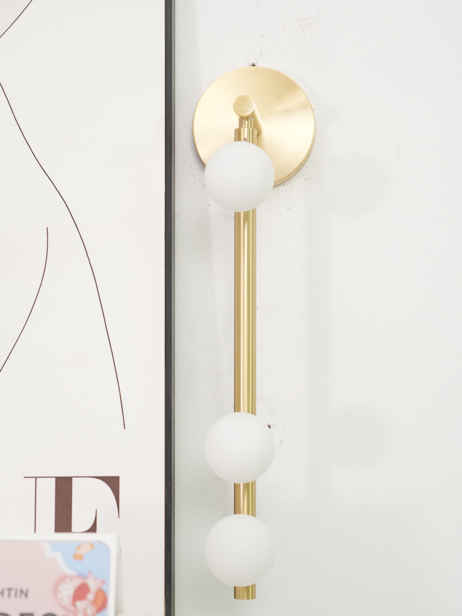 Modern Brass Wall Sconce with Blown Glass Droplets Vertical Tube LED Vanity Light