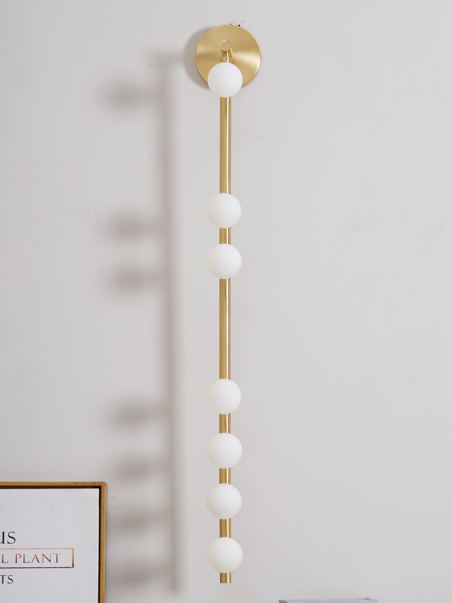 Modern Brass Wall Sconce with Blown Glass Droplets Vertical Tube LED Vanity Light