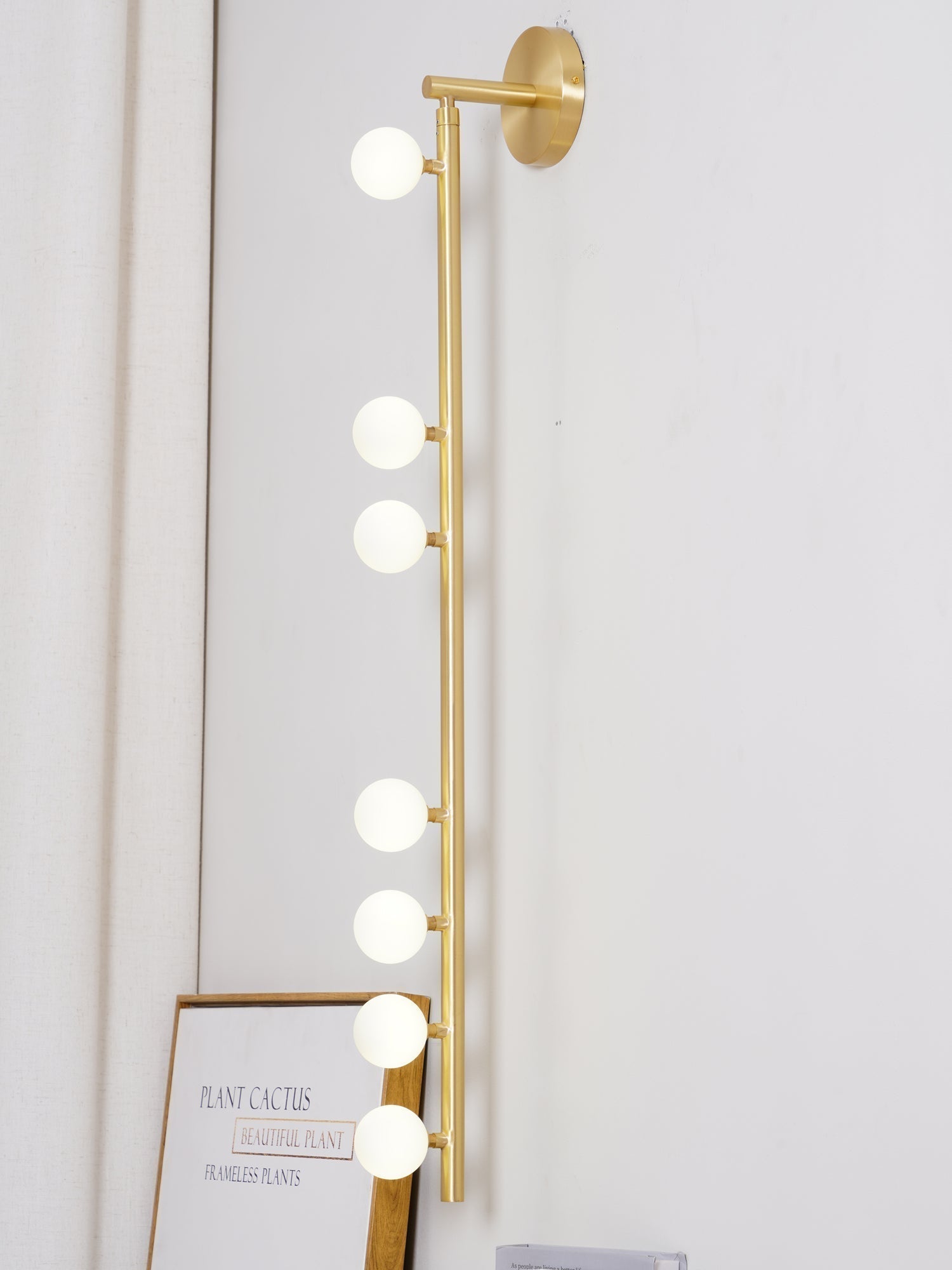 Modern Brass Wall Sconce with Blown Glass Droplets Vertical Tube LED Vanity Light