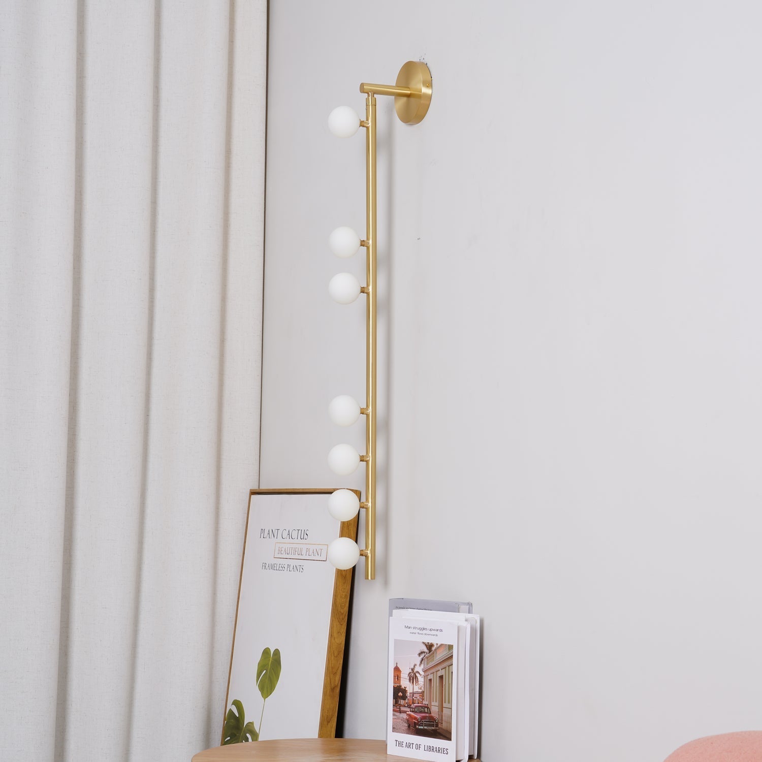 Modern Brass Wall Sconce with Blown Glass Droplets Vertical Tube LED Vanity Light