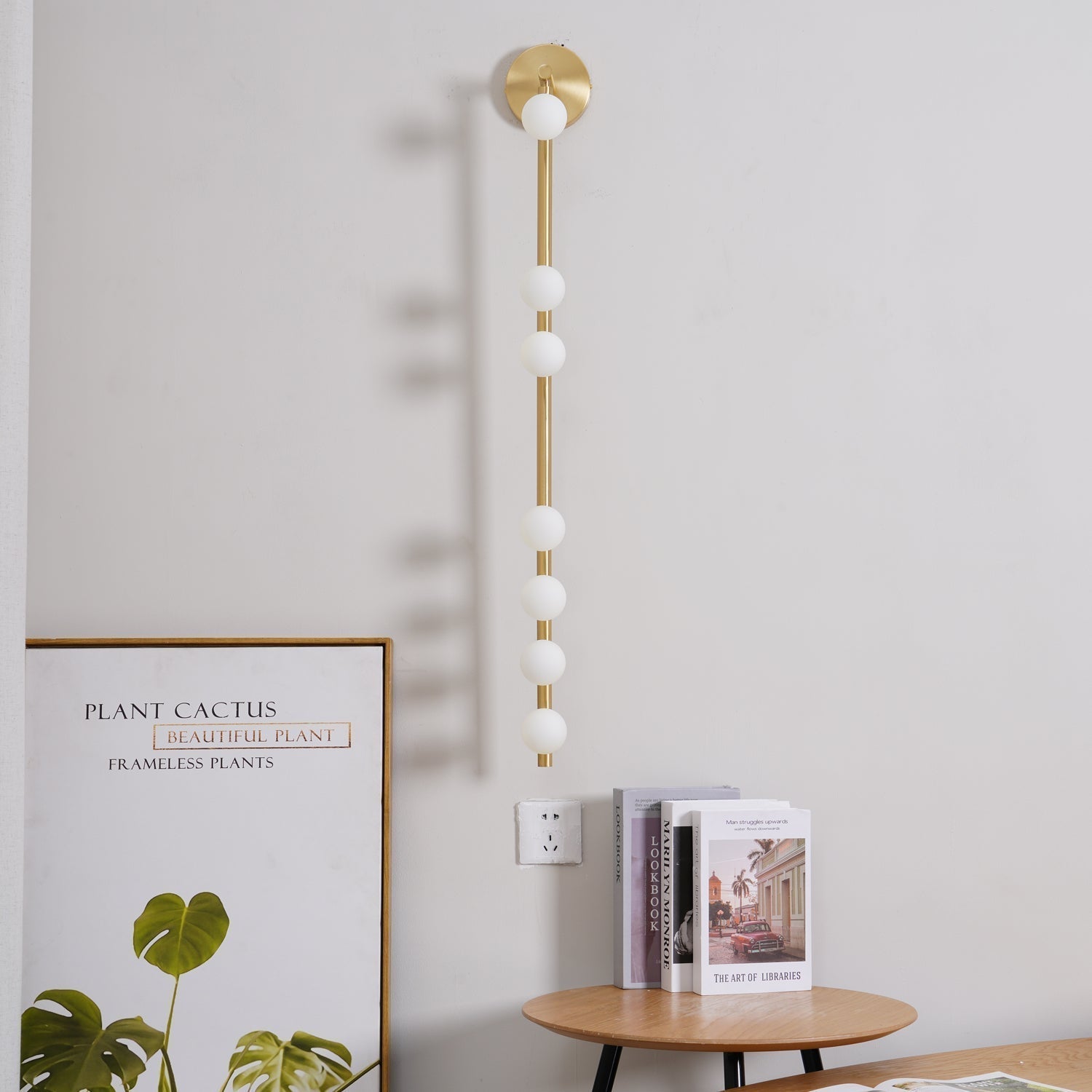 Modern Brass Wall Sconce with Blown Glass Droplets Vertical Tube LED Vanity Light