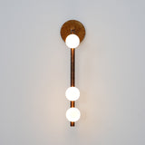 Modern Brass Wall Sconce with Blown Glass Droplets Vertical Tube LED Vanity Light