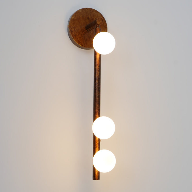 Modern Brass Wall Sconce with Blown Glass Droplets Vertical Tube LED Vanity Light