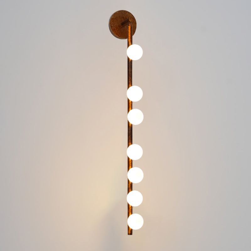 Modern Brass Wall Sconce with Blown Glass Droplets Vertical Tube LED Vanity Light