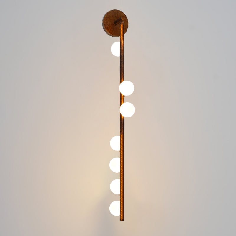 Modern Brass Wall Sconce with Blown Glass Droplets Vertical Tube LED Vanity Light