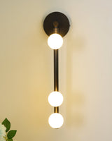 Modern Brass Wall Sconce with Blown Glass Droplets Vertical Tube LED Vanity Light