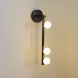 Modern Brass Wall Sconce with Blown Glass Droplets Vertical Tube LED Vanity Light