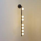 Modern Brass Wall Sconce with Blown Glass Droplets Vertical Tube LED Vanity Light