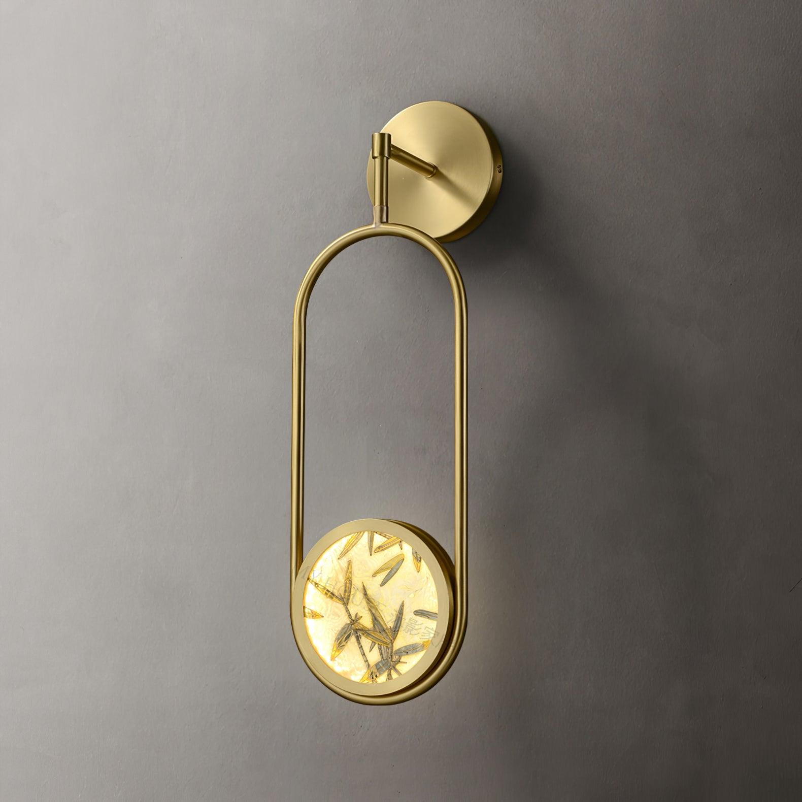 Modern Brass Wall Sconce with Enamel Stained Glass Disc and Integrated LED Lighting