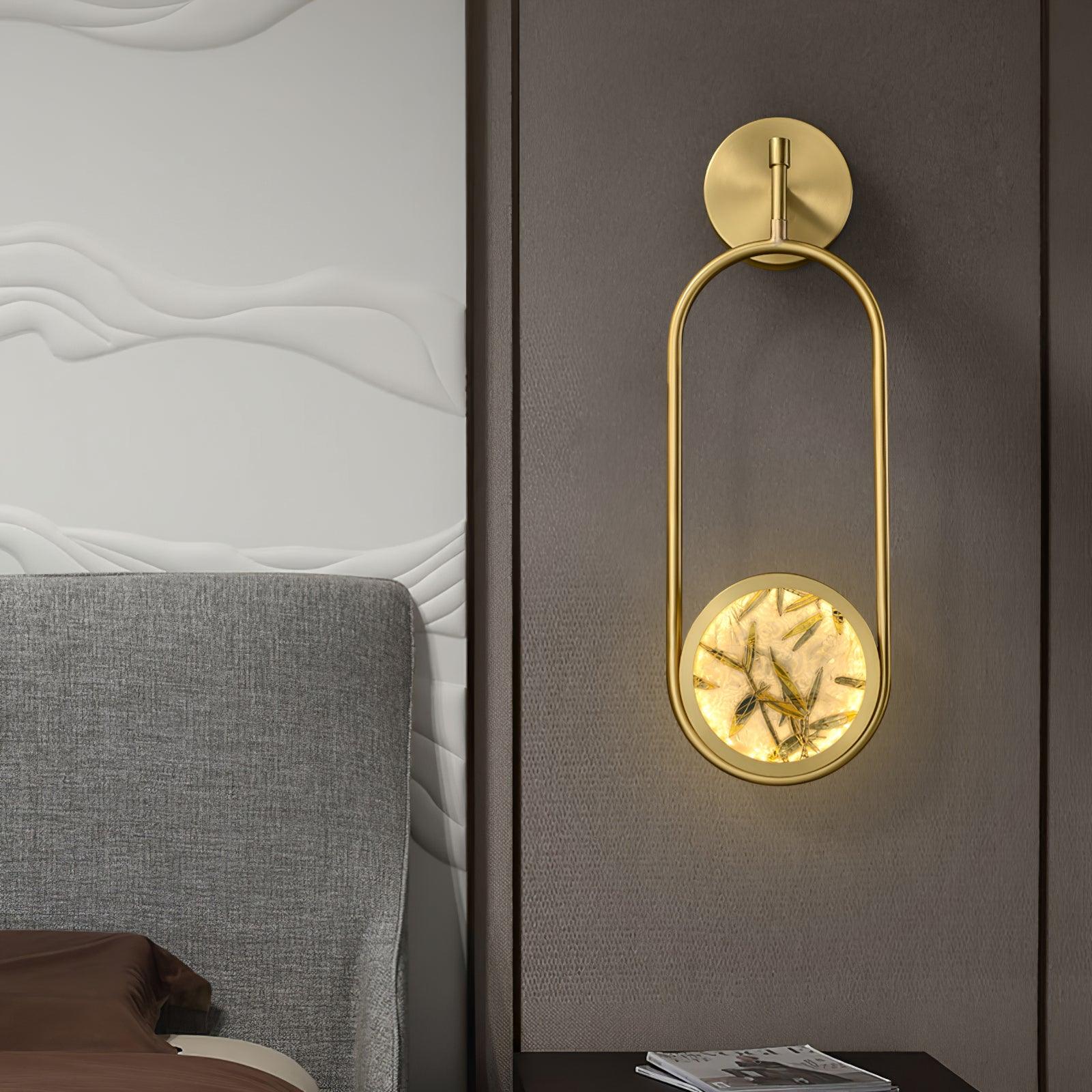 Modern Brass Wall Sconce with Enamel Stained Glass Disc and Integrated LED Lighting