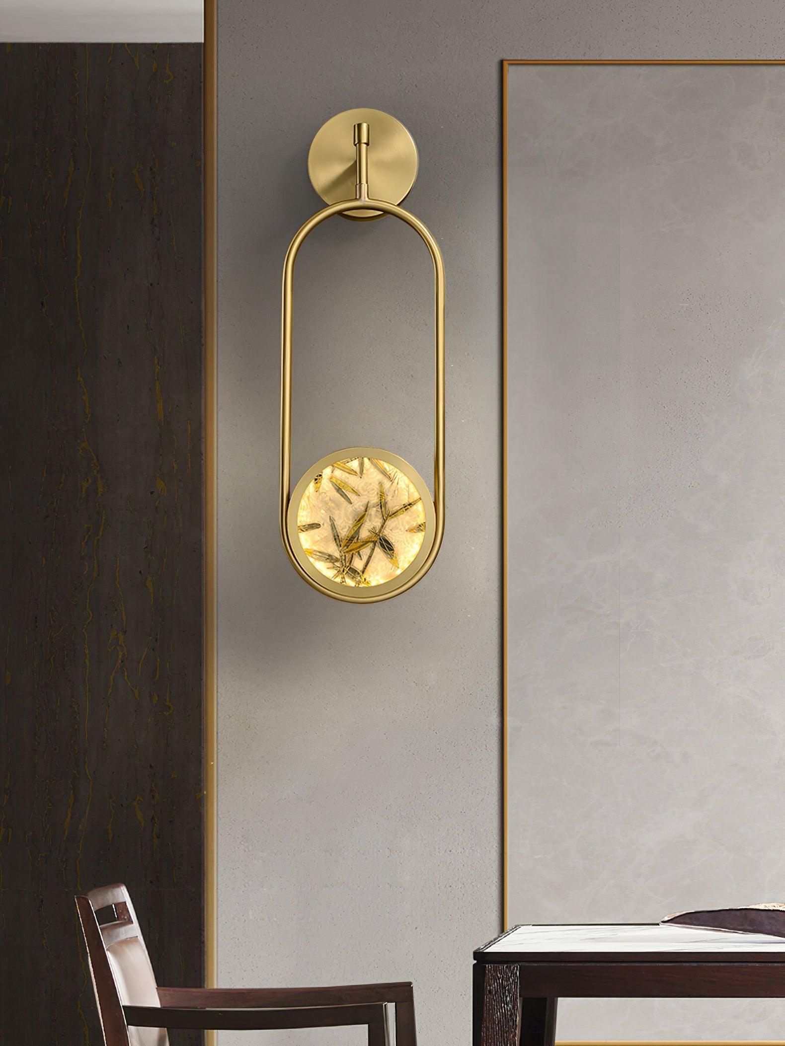 Modern Brass Wall Sconce with Enamel Stained Glass Disc and Integrated LED Lighting