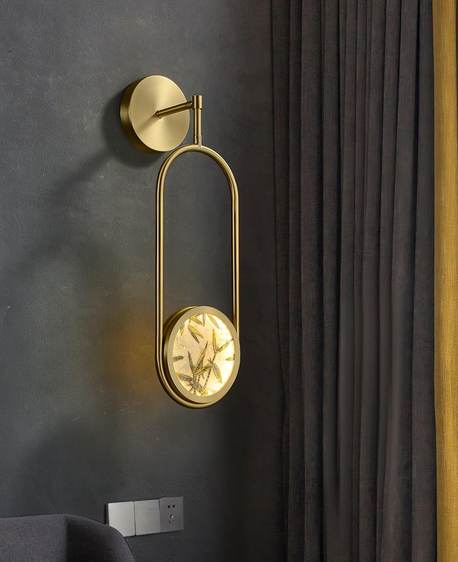 Modern Brass Wall Sconce with Enamel Stained Glass Disc and Integrated LED Lighting