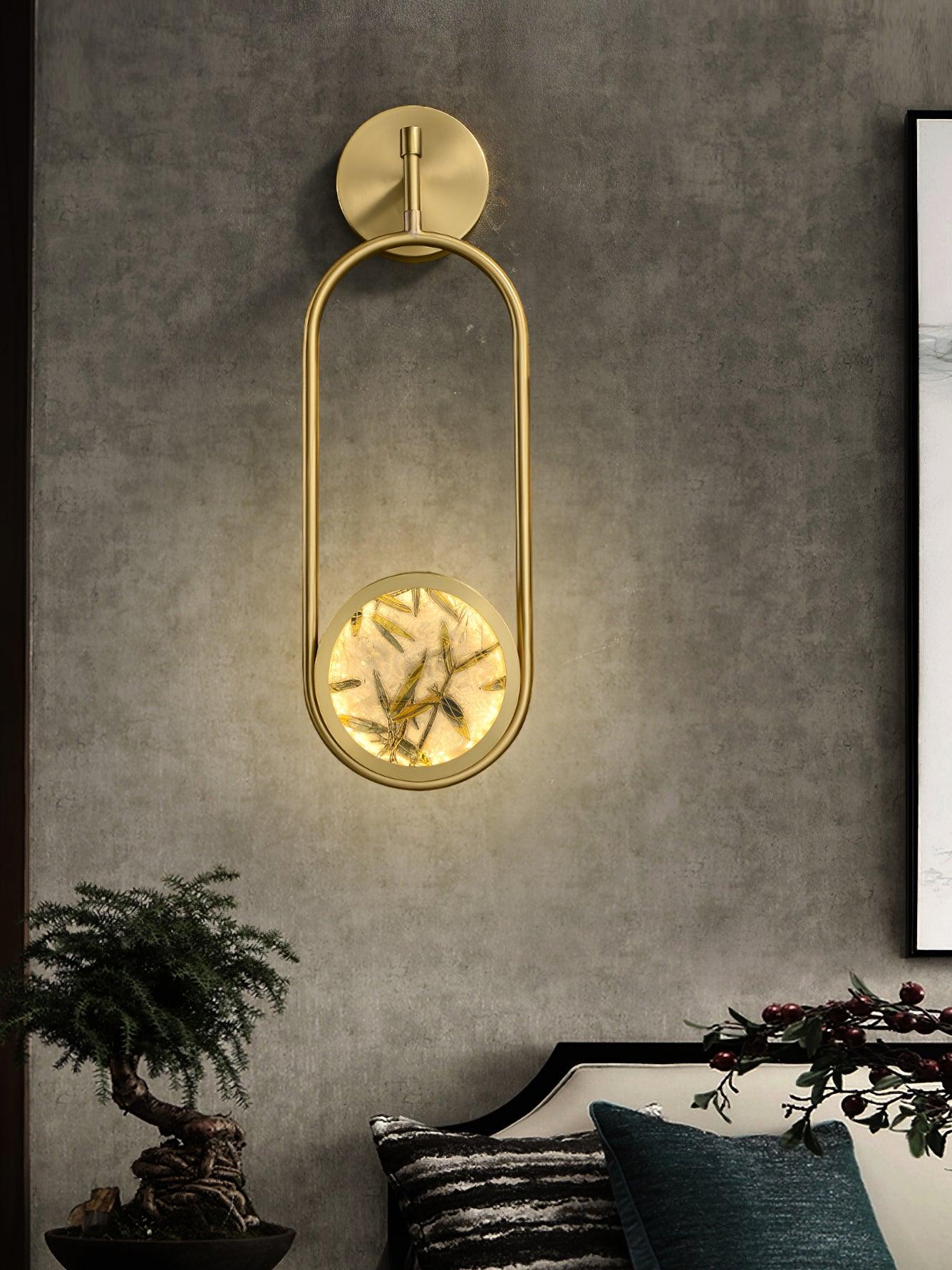 Modern Brass Wall Sconce with Enamel Stained Glass Disc and Integrated LED Lighting
