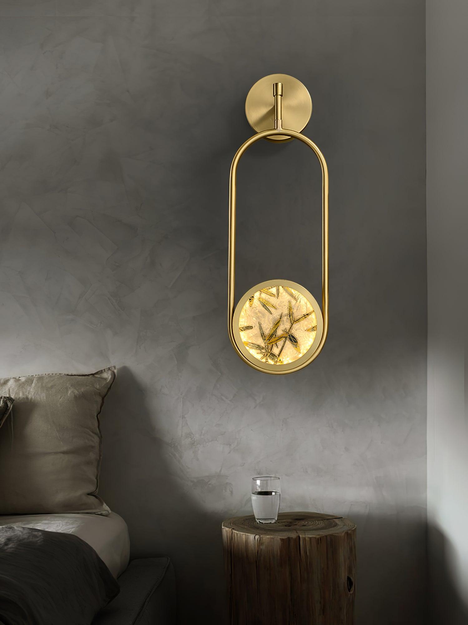 Modern Brass Wall Sconce with Enamel Stained Glass Disc and Integrated LED Lighting