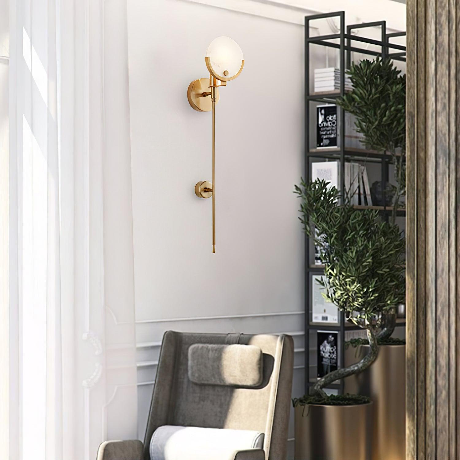 Modern Brass Wall Sconce with Natural Alabaster Shade for Luxury Indoor Lighting Decor