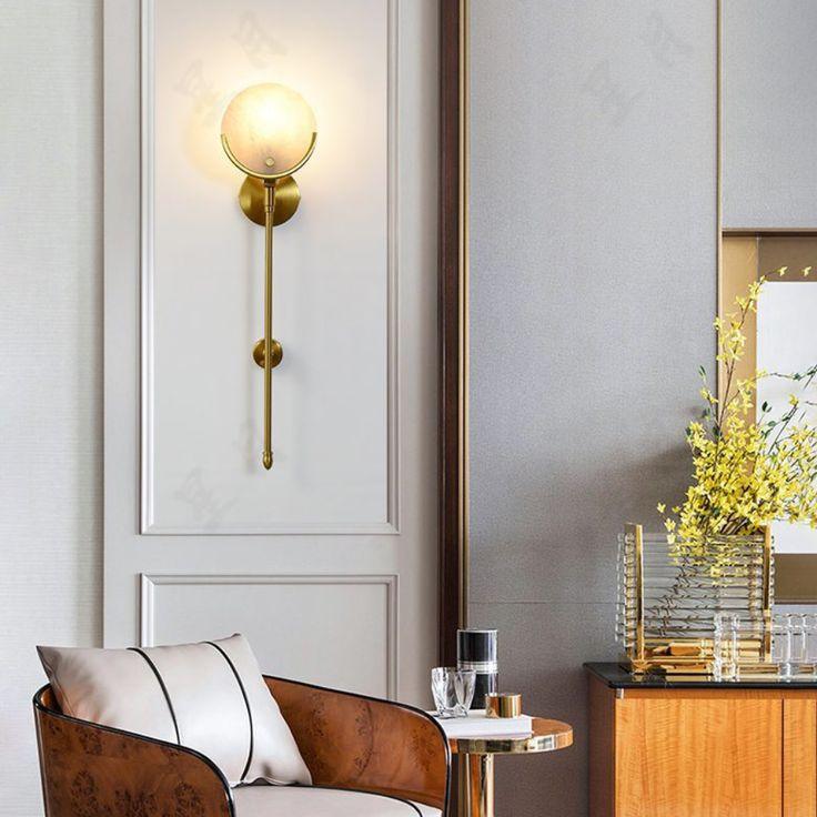 Modern Brass Wall Sconce with Natural Alabaster Shade for Luxury Indoor Lighting Decor