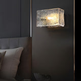 Modern Brass Wall Sconce with Rectangular Water Ripple Glass Shade for Bedroom