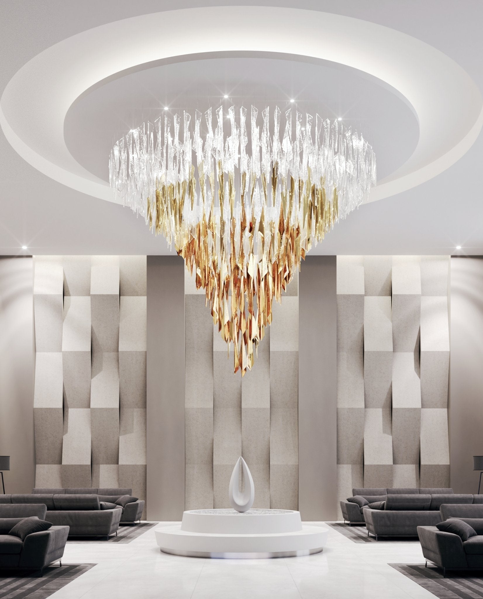 Modern Breeze Geometric LED Pendant Light with Textured Glass and Gold Finish
