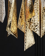Modern Breeze Geometric LED Pendant Light with Textured Glass and Gold Finish
