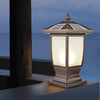 Modern Brown Aluminum Solar Fence Post Lights Waterproof Retro Glass Outdoor Column Lantern for Garden and Villa