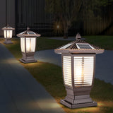 Modern Brown Aluminum Solar Fence Post Lights Waterproof Retro Glass Outdoor Column Lantern for Garden and Villa