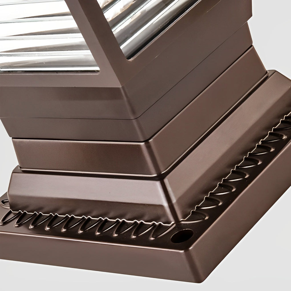 Modern Brown Aluminum Solar Fence Post Lights Waterproof Retro Glass Outdoor Column Lantern for Garden and Villa