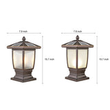 Modern Brown Aluminum Solar Fence Post Lights Waterproof Retro Glass Outdoor Column Lantern for Garden and Villa