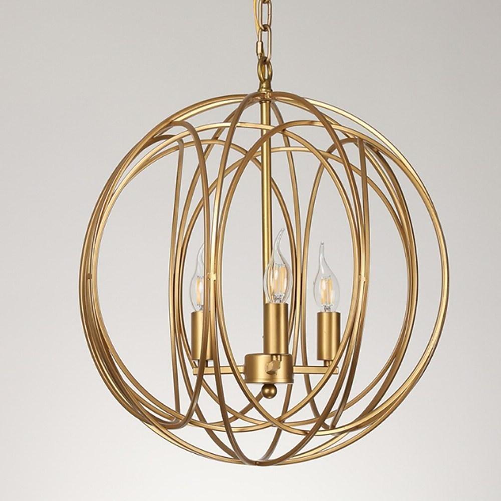 Modern Brushed Gold 3 Light Globe Cage Chandelier Brass Orb Pendant Lighting for Dining Room Kitchen