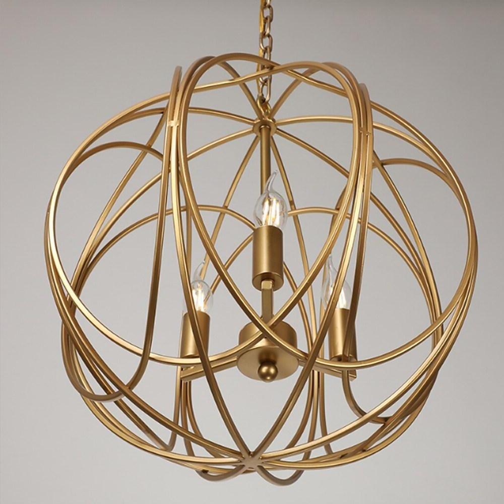 Modern Brushed Gold 3 Light Globe Cage Chandelier Brass Orb Pendant Lighting for Dining Room Kitchen